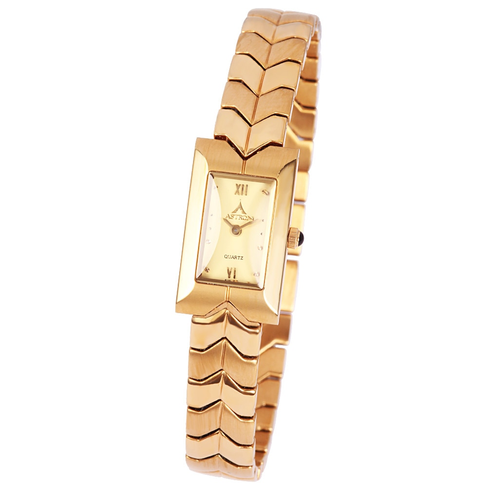 Ceas colier de dama ASTRON, mecanism quartz, carcasa si bratara aurie, cadran auriu, 24x14 mm