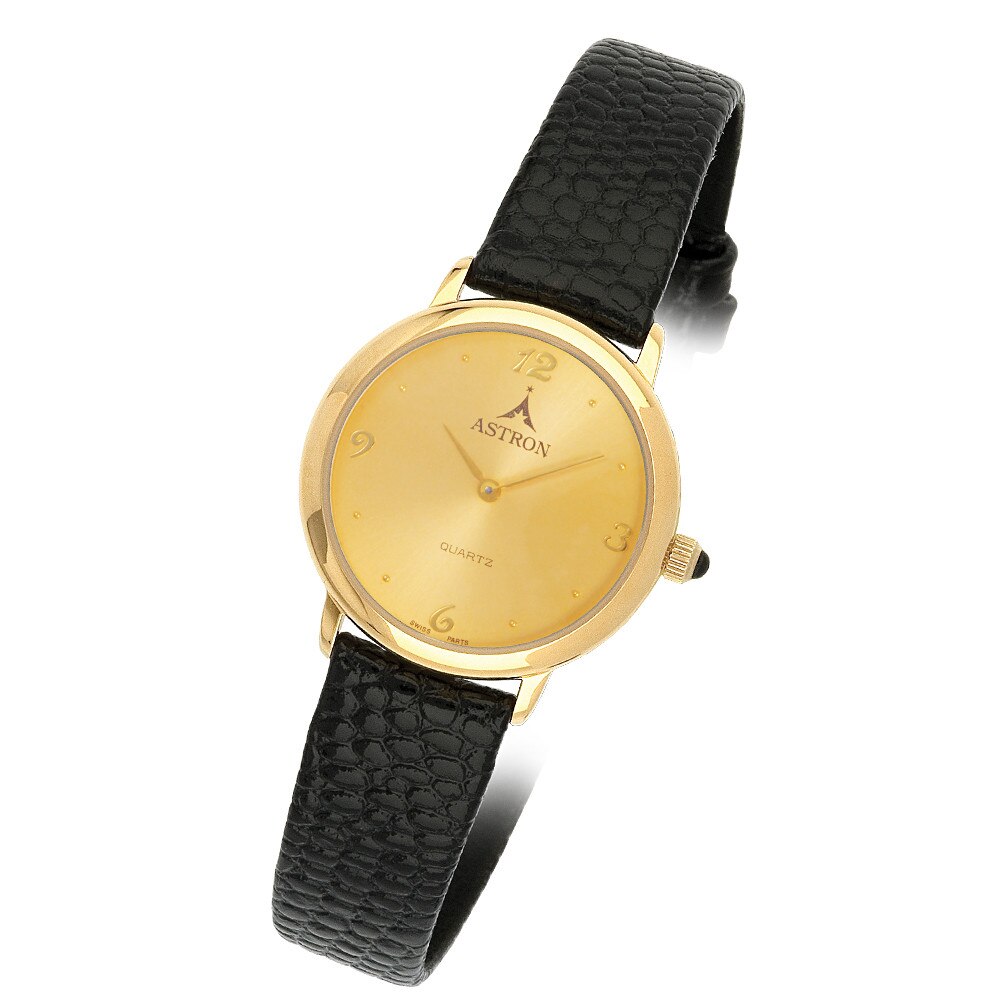 Ceas de dama ASTRON, carcasa aurie, cadran auriu, curea neagra, 24 mm