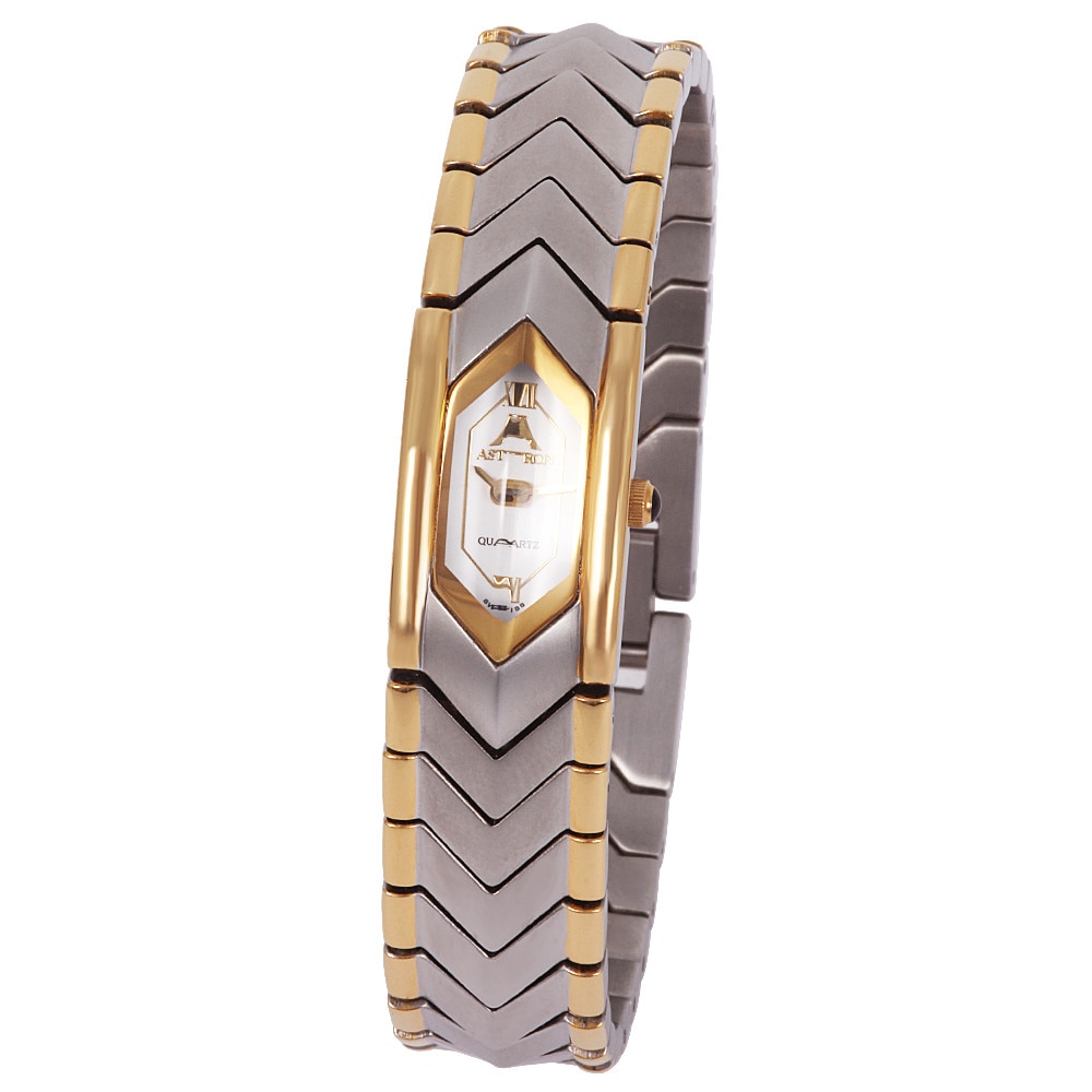 Ceas colier de dama ASTRON, inox, carcasa si bratara bicolor, nickel free, placare IPGold, 32x16 mm