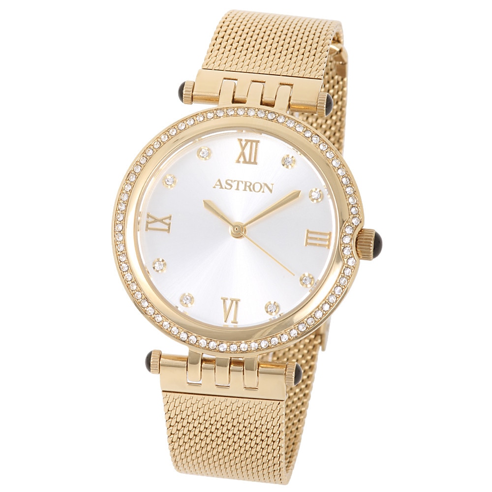 Ceas de dama ASTRON, mecanism quartz, carcasa si bratara aurie, cadran argintiu, 36 mm