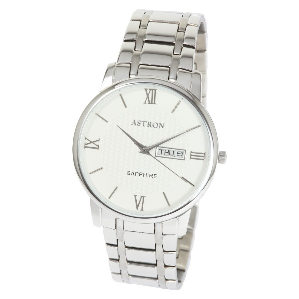 Ceas barbatesc ASTRON, mecanism quartz, carcasa si bratara argintie, cadran alb, 40 mm