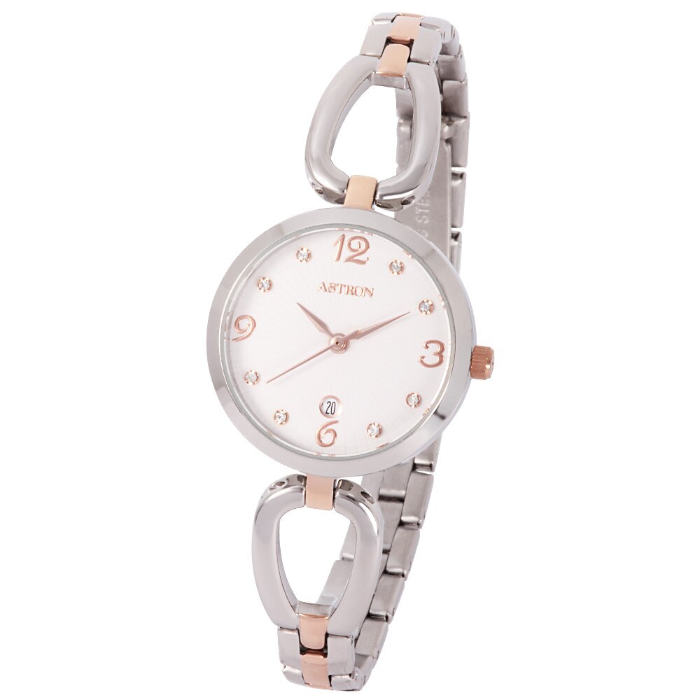 Ceas colier de dama, mecanism quartz, carcasa si bratara bicolor, cadran alb, 29 mm