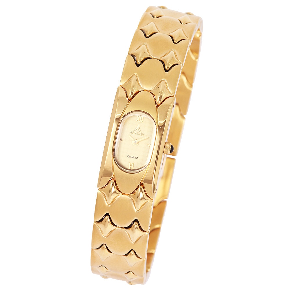 Ceas colier de dama ASTRON, carcasa inox, cadran auriu, placare IPGold, 24x18 mm