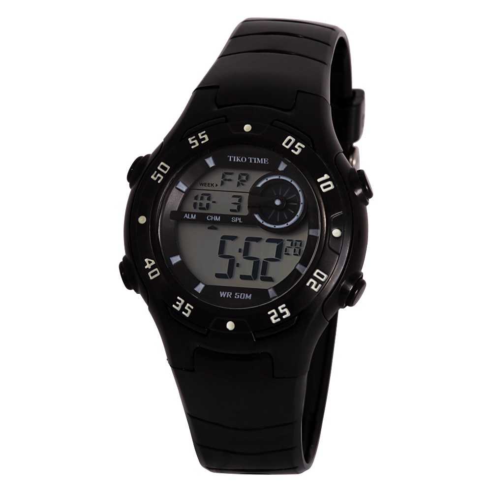 Ceas de dama Tiko Time, material plastic, mecanism quartz, carcasa si bratara neagra, afisaj LCD, 36 mm