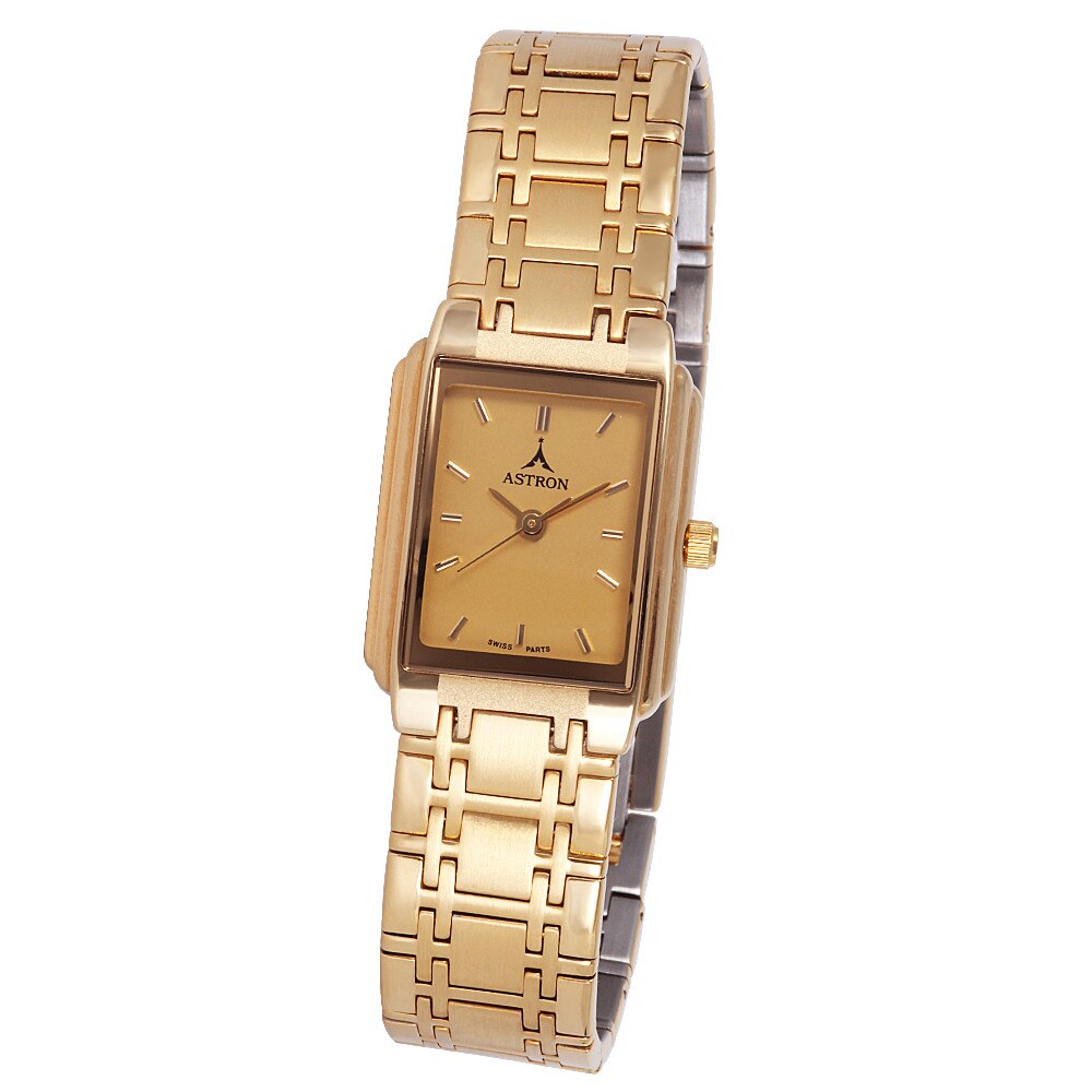 Ceas colier de dama ASTRON, carcasa si bratara aurie, cadran auriu, 28x20 mm
