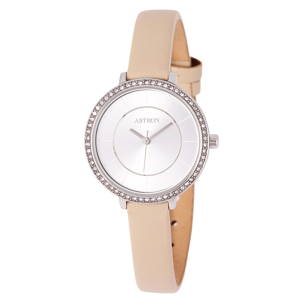 Ceas de dama ASTRON, mecanism quartz, culoare argintie, curea bej, cadran argintiu, 30 mm