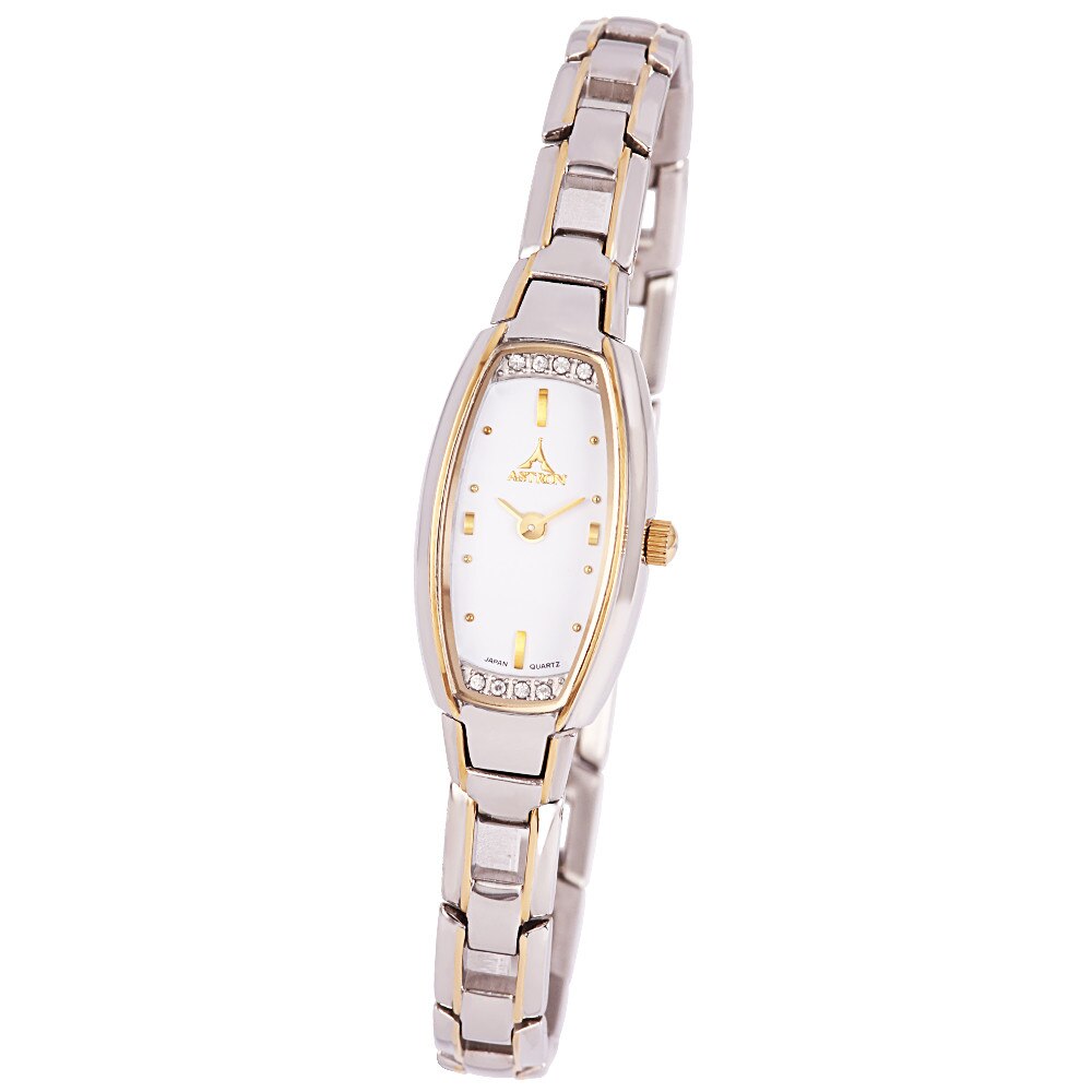 Ceas colier de dama ASTRON, mecanism quartz, carcasa si bratara bicolor, cadran alb, 37x15 mm