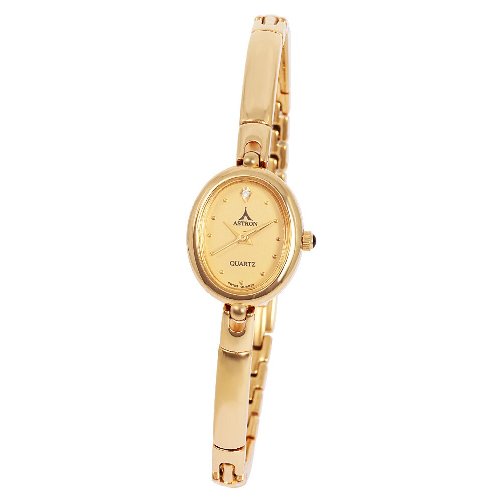 Ceas colier de dama ASTRON, nickel free, carcasa si bratara aurie, forma ovala, cadran auriu, 24x18 mm