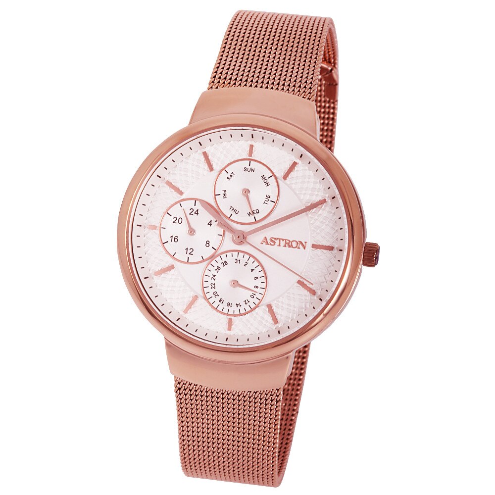 Ceas de dama ASTRON, mecanism quartz, carcasa si bratara rosegold, cadran alb, 35 mm