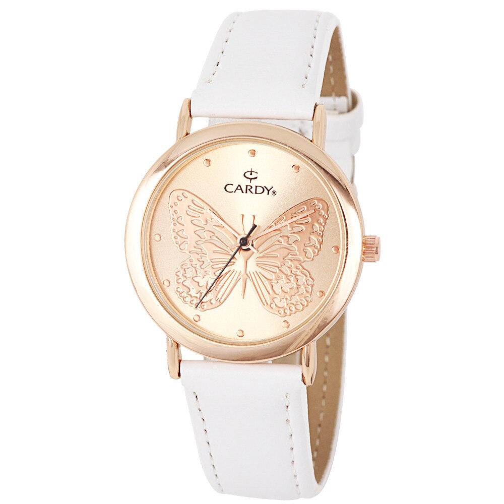 Ceas dama CARDY, mecanism quartz, carcasa culoare rosegold, curea alba, cadran roz, 35 mm