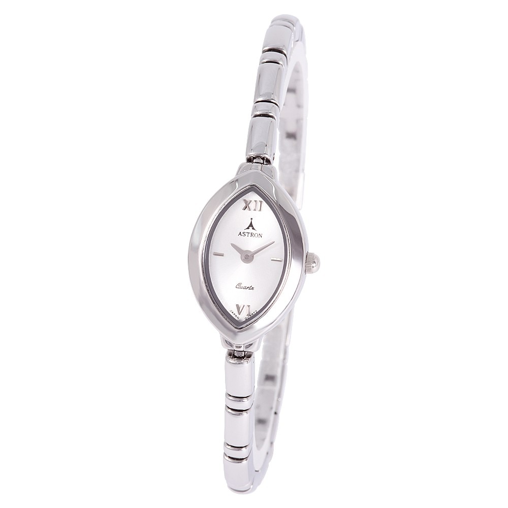 Ceas colier de dama ASTRON, mecanism quartz, culoare argintie, 26x16 mm