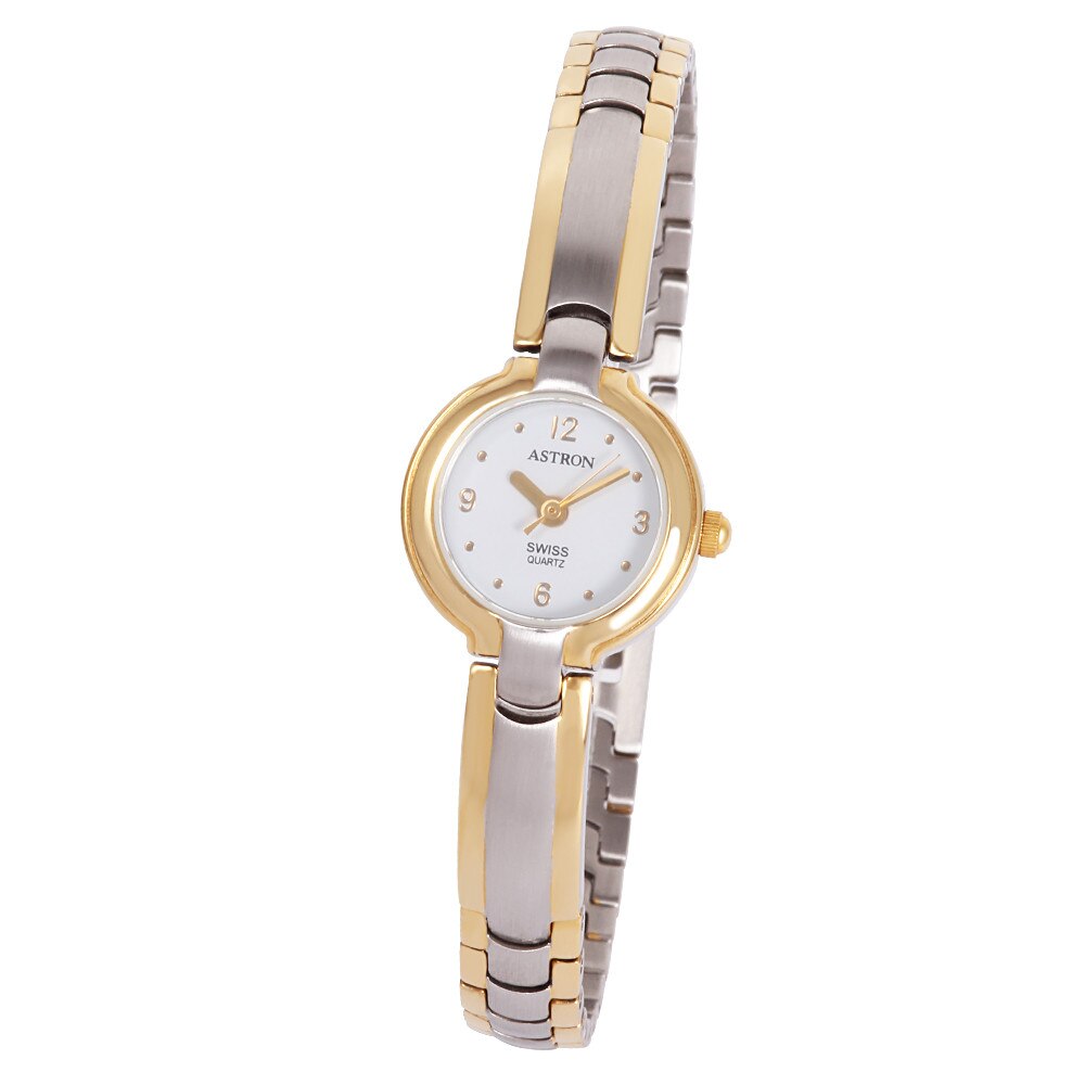 Ceas colier de dama ASTRON, mecanism quartz, carcasa si bratara bicolor, cadran alb, 20 mm