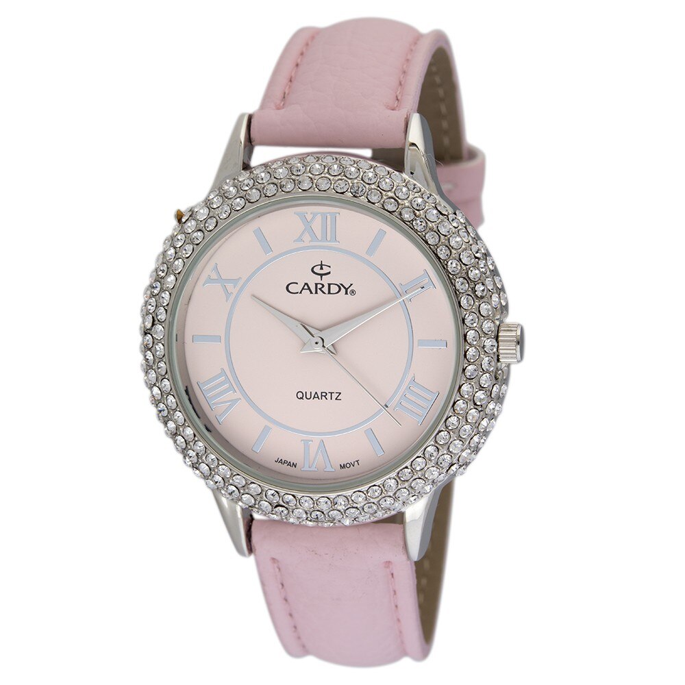 Ceas de dama argintiu CARDY, curea piele, 42 mm