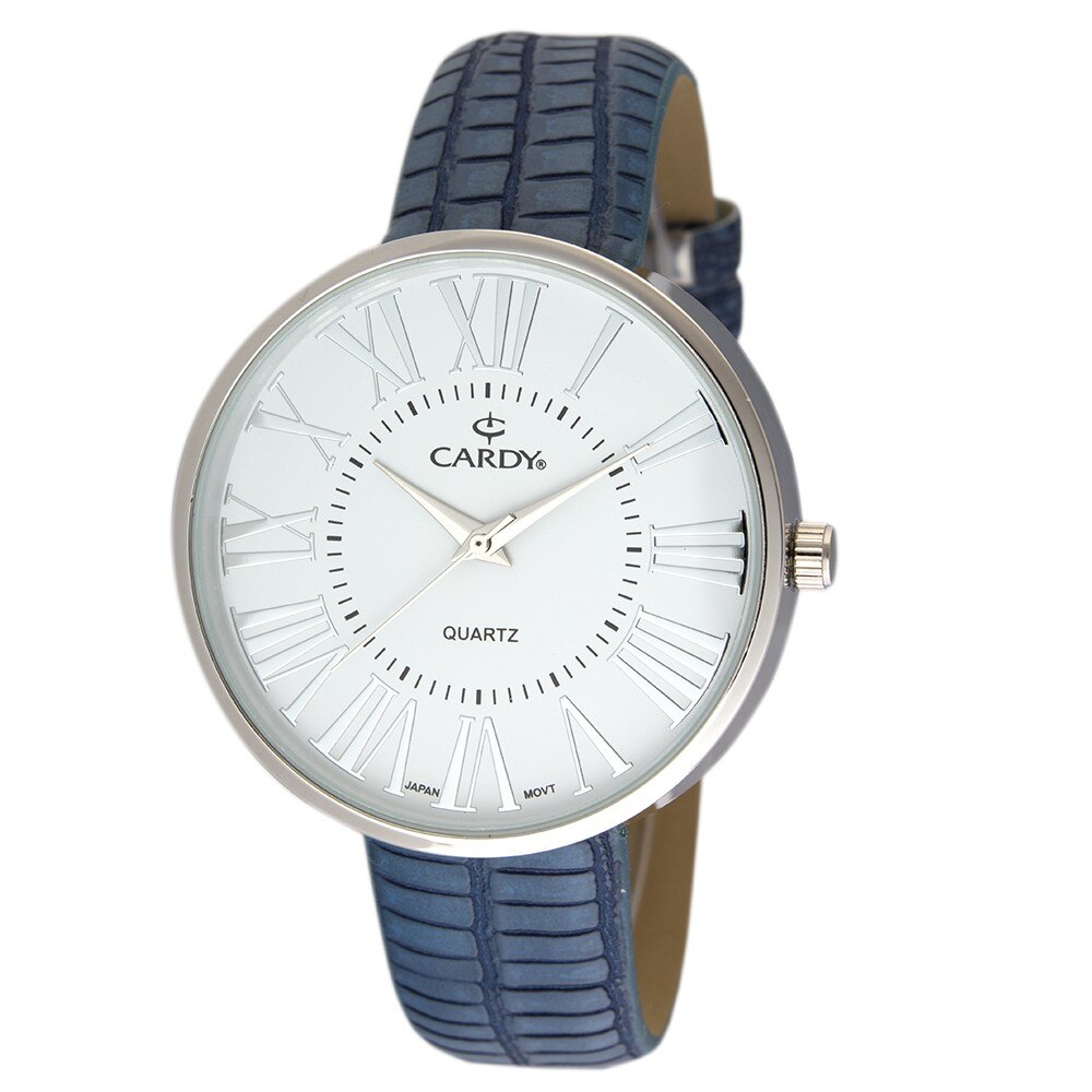 Ceas de dama argintiu CARDY, curea piele, 40 mm