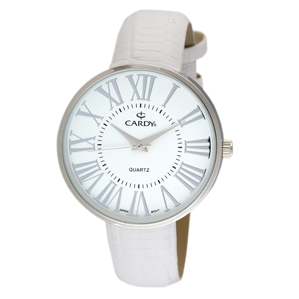 Ceas de dama argintiu CARDY, curea piele, 40 mm