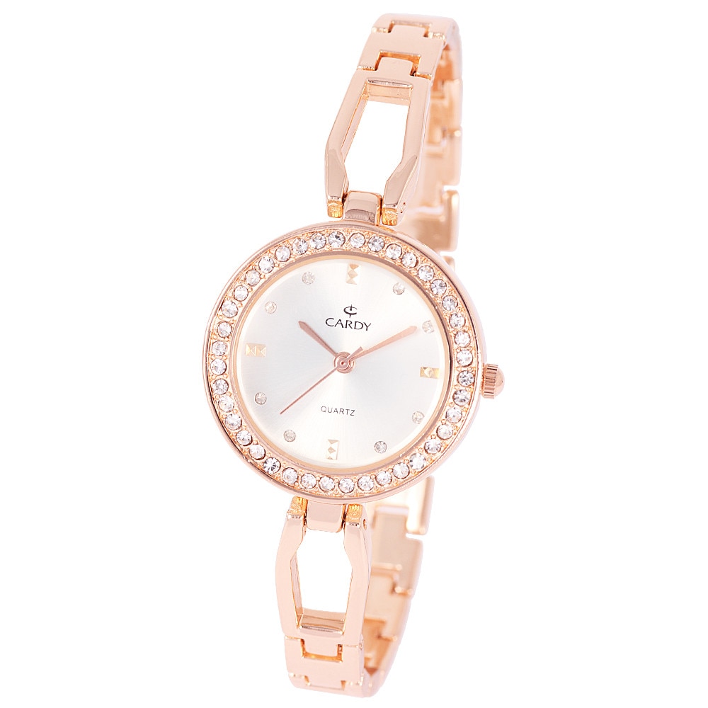 Ceas dama CARDY, mecanism quartz, carcasa si bratara rosegold, cadran alb, 28 mm