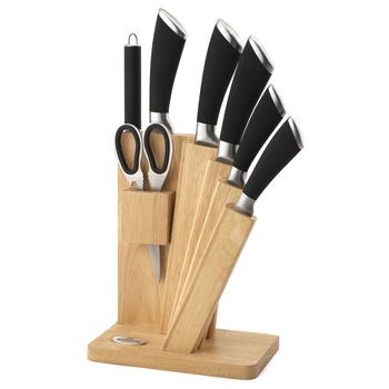 Set 8 cutite Bohmann Premium, ascutitor, foarfeca, suport bambus, Inox Set 8 cutite Bohmann Premium, ascutitor, foarfeca, suport bambus, Inox