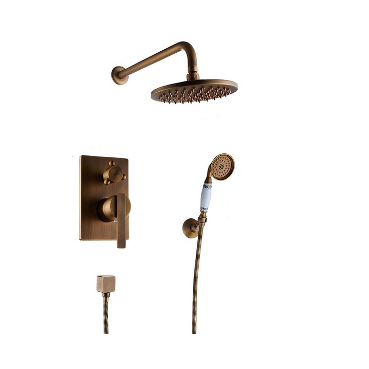 Душ комплект AquaSpa, Смесител за душ, Функция дъжд, Ретро, Златист