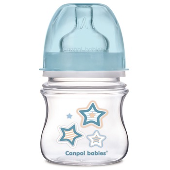 Biberon din polipropilena cu tetina din silicon 120 ml 0+ luni Canpol Babies 35/216A, Albastru Biberon din polipropilena cu tetina din silicon 120 ml 0+ luni Canpol Babies 35/216A, Albastru