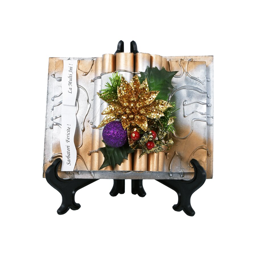 Aranjament floral Craciun,Ornament tip carte cu craciunita ,Handmade,Bijuterii Uniq,Auriu