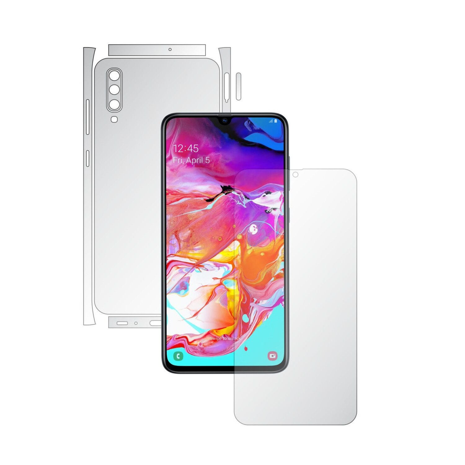 Folie Full Body Invisible Skinz UHD AutoRegeneranta pentru Samsung Galaxy A70 - Folie Protectie Siliconica Ultra-Clear cu taiere Split Cut pentru Ecran, Carcasa Spate si Laterale, Skin Adeziv Transparent