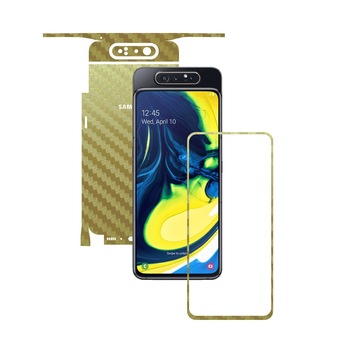 Folie Protectie Carbon Skinz pentru Samsung Galaxy A80 - Carbon Auriu 360 Cut, Skin Adeziv Full Body Cover pentru Rama Ecran, Carcasa Spate si Laterale