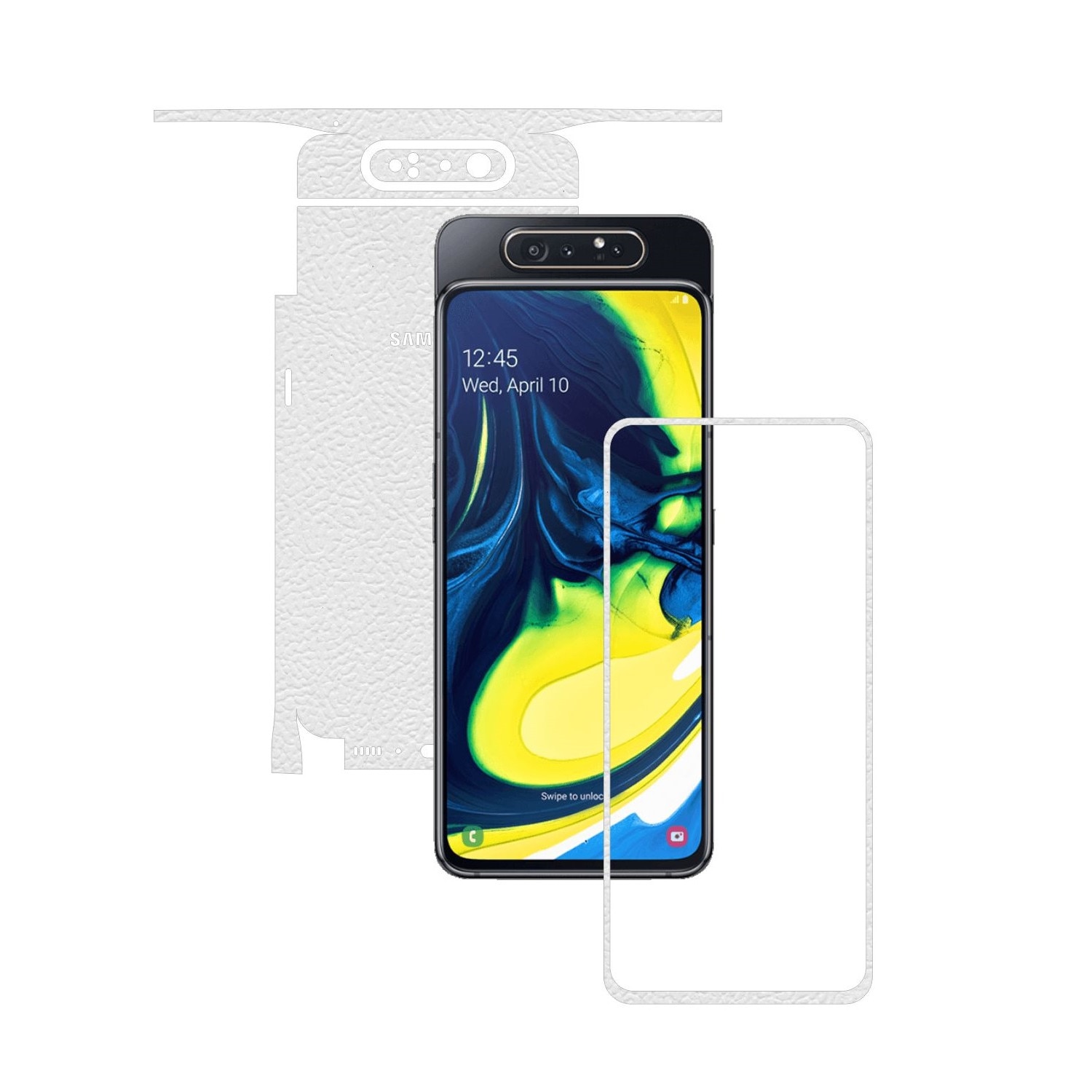 Folie Protectie Carbon Skinz pentru Samsung Galaxy A80 - Piele Alba 360 Cut, Skin Adeziv Full Body Cover pentru Rama Ecran, Carcasa Spate si Laterale