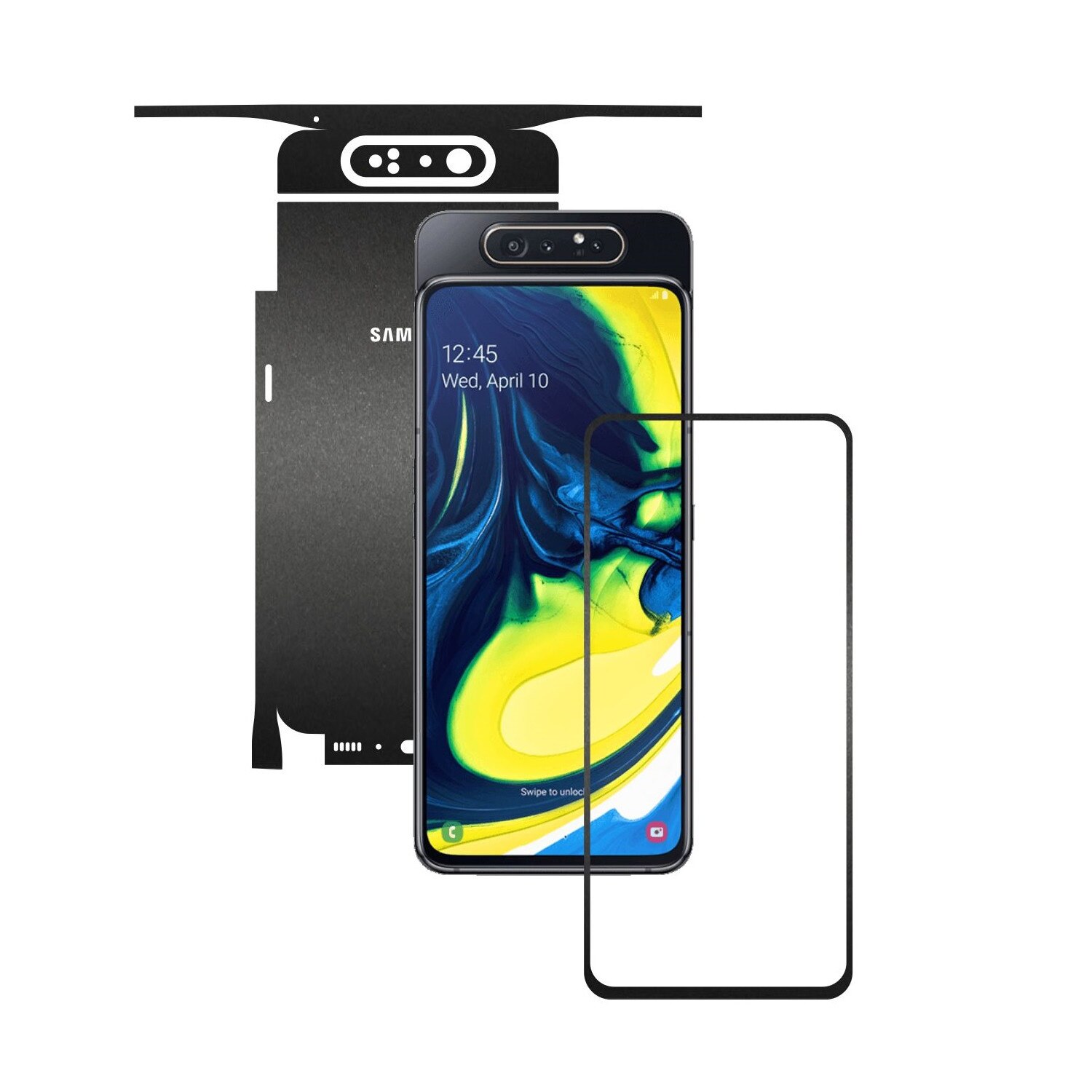 Folie Protectie Carbon Skinz pentru Samsung Galaxy A80 - Negru Mat 360 Cut, Skin Adeziv Full Body Cover pentru Rama Ecran, Carcasa Spate si Laterale