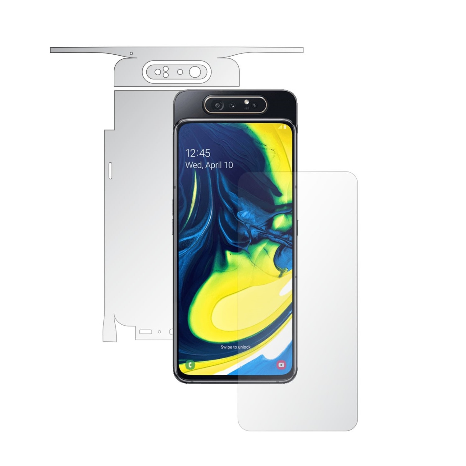 Folie Full Body Invisible Skinz HD pentru Samsung Galaxy A80 - Folie Protectie Siliconica Ultra-Clear cu taiere 360 Cut pentru Ecran, Carcasa Spate si Laterale, Skin Adeziv Transparent