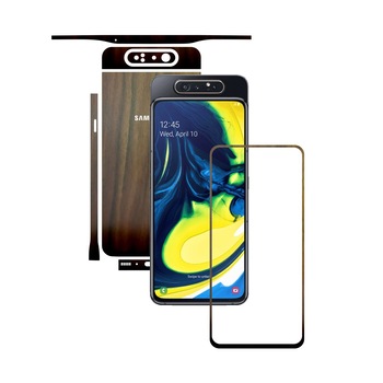Folie Protectie Carbon Skinz pentru Samsung Galaxy A80 - Lemn Nuc Split Cut, Skin Adeziv Full Body Cover pentru Rama Ecran, Carcasa Spate si Laterale
