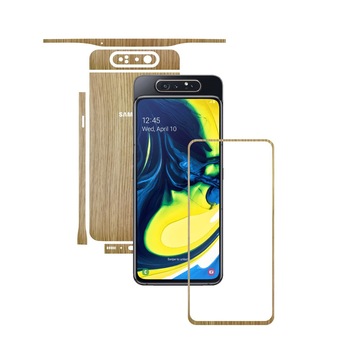 Folie Protectie Carbon Skinz pentru Samsung Galaxy A80 - Lemn Stejar Split Cut, Skin Adeziv Full Body Cover pentru Rama Ecran, Carcasa Spate si Laterale