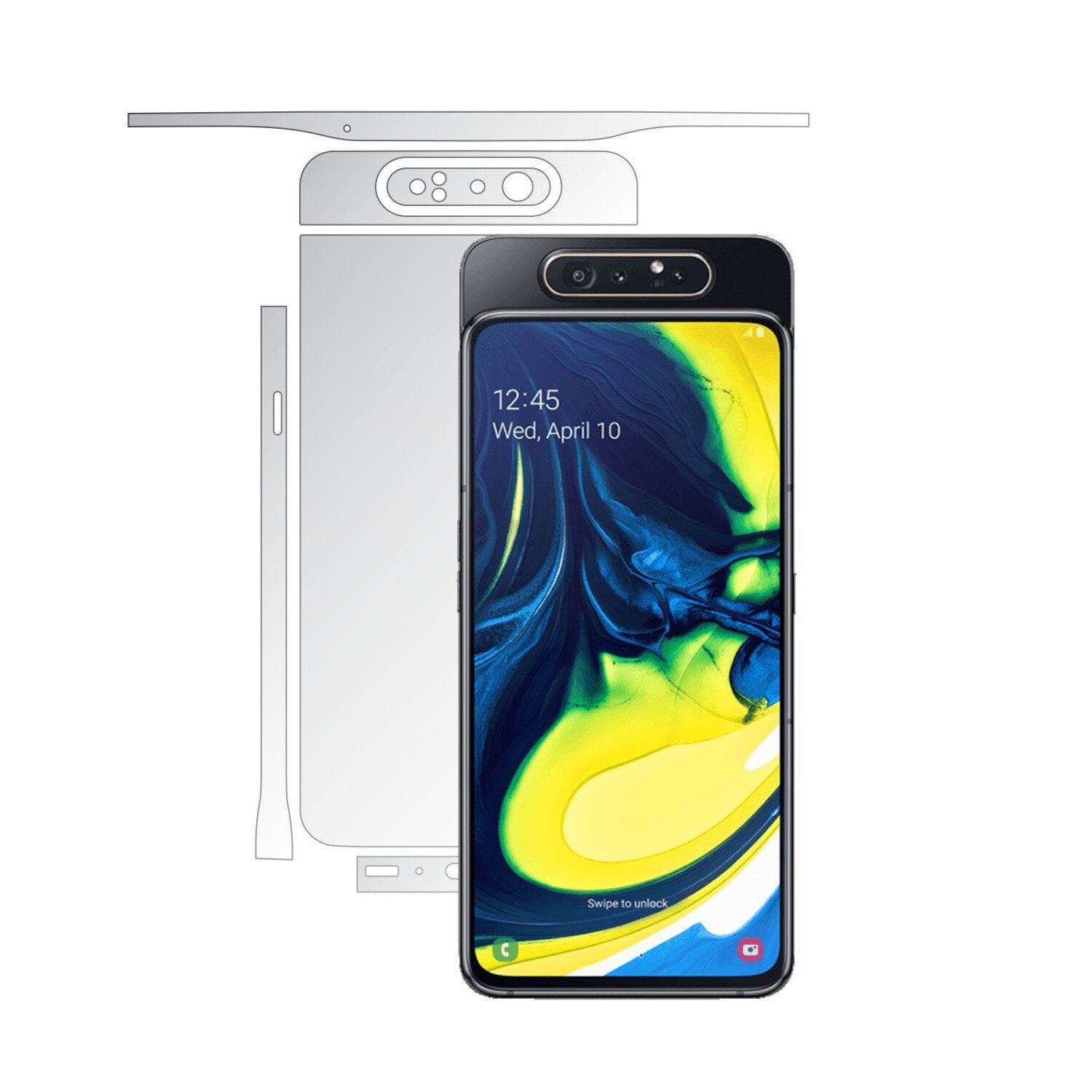 Folie Protectie Spate Invisible Skinz HD pentru Samsung Galaxy A80 - Folie Siliconica Ultra-Clear cu taiere Split Cut pentru Carcasa Spate si Laterale, Skin Adeziv Transparent