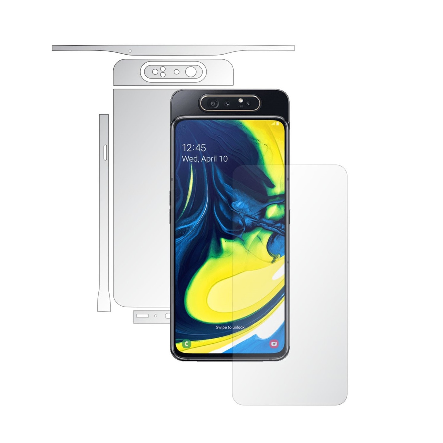 Folie Full Body Invisible Skinz HD pentru Samsung Galaxy A80 - Folie Protectie Siliconica Ultra-Clear cu taiere Split Cut pentru Ecran, Carcasa Spate si Laterale, Skin Adeziv Transparent