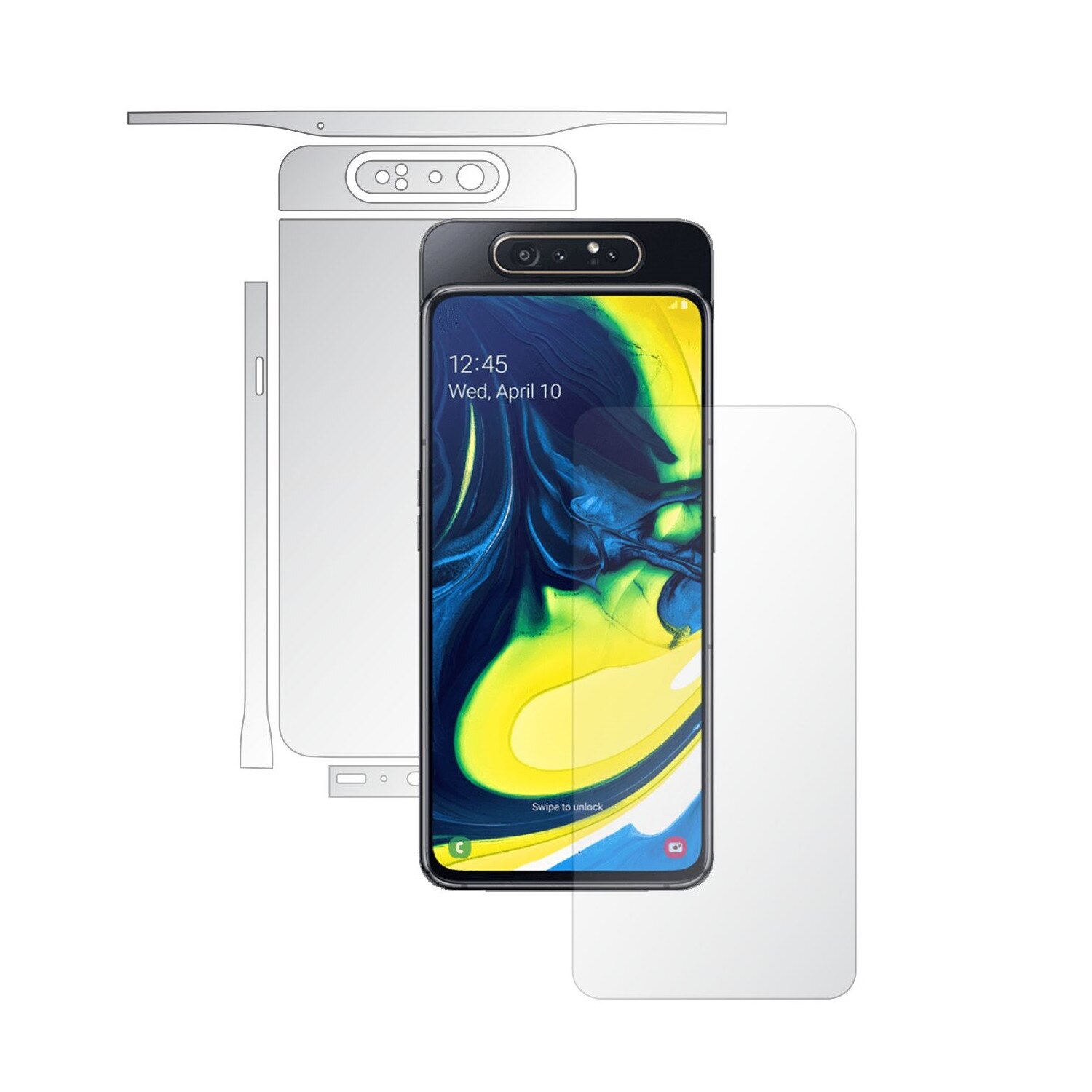 Folie Full Body Invisible Skinz UHD AutoRegeneranta pentru Samsung Galaxy A80 - Folie Protectie Siliconica Ultra-Clear cu taiere Split Cut pentru Ecran, Carcasa Spate si Laterale, Skin Adeziv Transparent