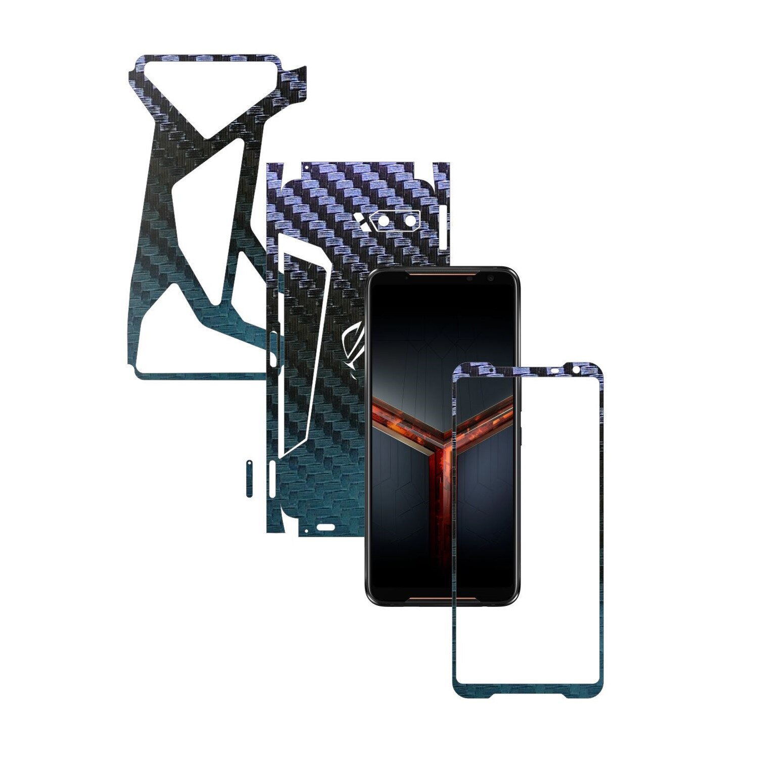 Folie Protectie Carbon Skinz pentru Asus ROG Phone 2 II - Carbon Cameleon 360 Cut, Skin Adeziv Full Body Cover pentru Rama Ecran, Carcasa Spate si Laterale