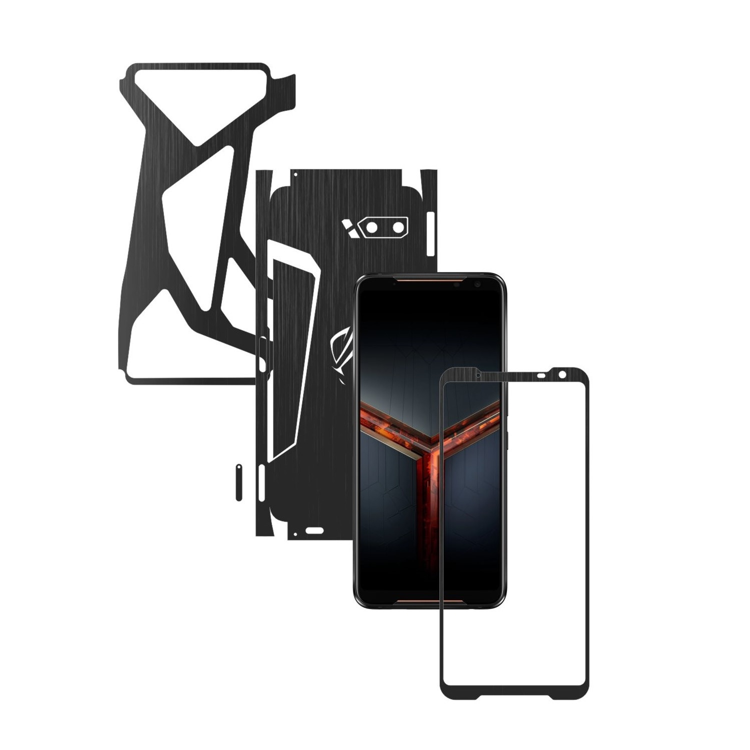 Folie Protectie Carbon Skinz pentru Asus ROG Phone 2 II - Brushed Negru 360 Cut, Skin Adeziv Full Body Cover pentru Rama Ecran, Carcasa Spate si Laterale