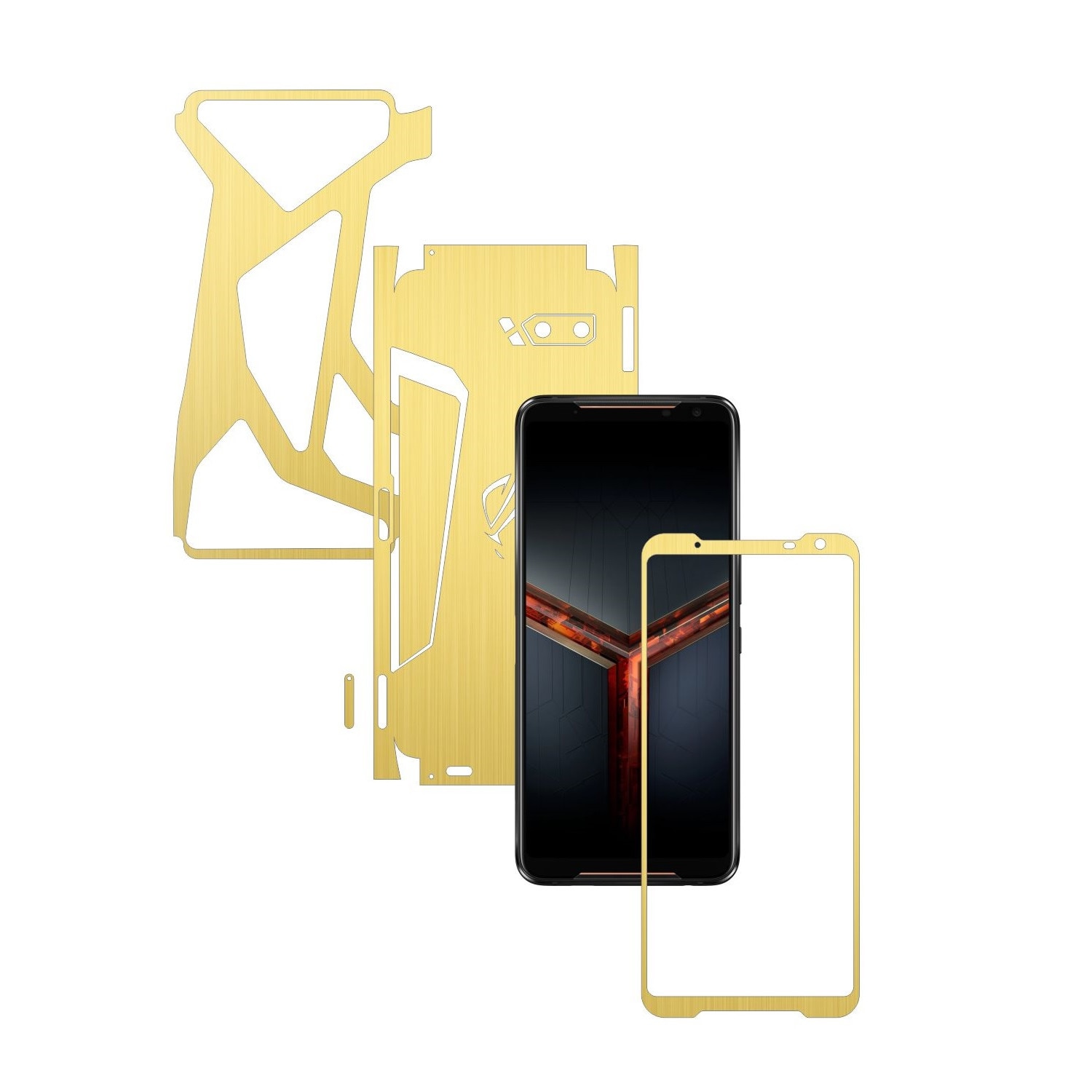 Folie Protectie Carbon Skinz pentru Asus ROG Phone 2 II - Brushed Auriu 360 Cut, Skin Adeziv Full Body Cover pentru Rama Ecran, Carcasa Spate si Laterale