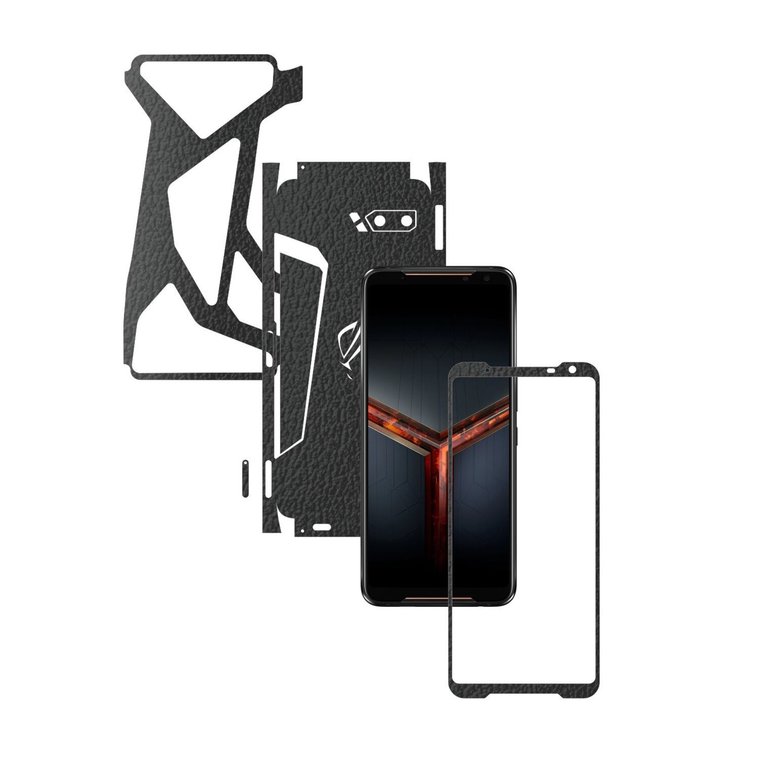 Folie Protectie Carbon Skinz pentru Asus ROG Phone 2 II - Piele Neagra 360 Cut, Skin Adeziv Full Body Cover pentru Rama Ecran, Carcasa Spate si Laterale