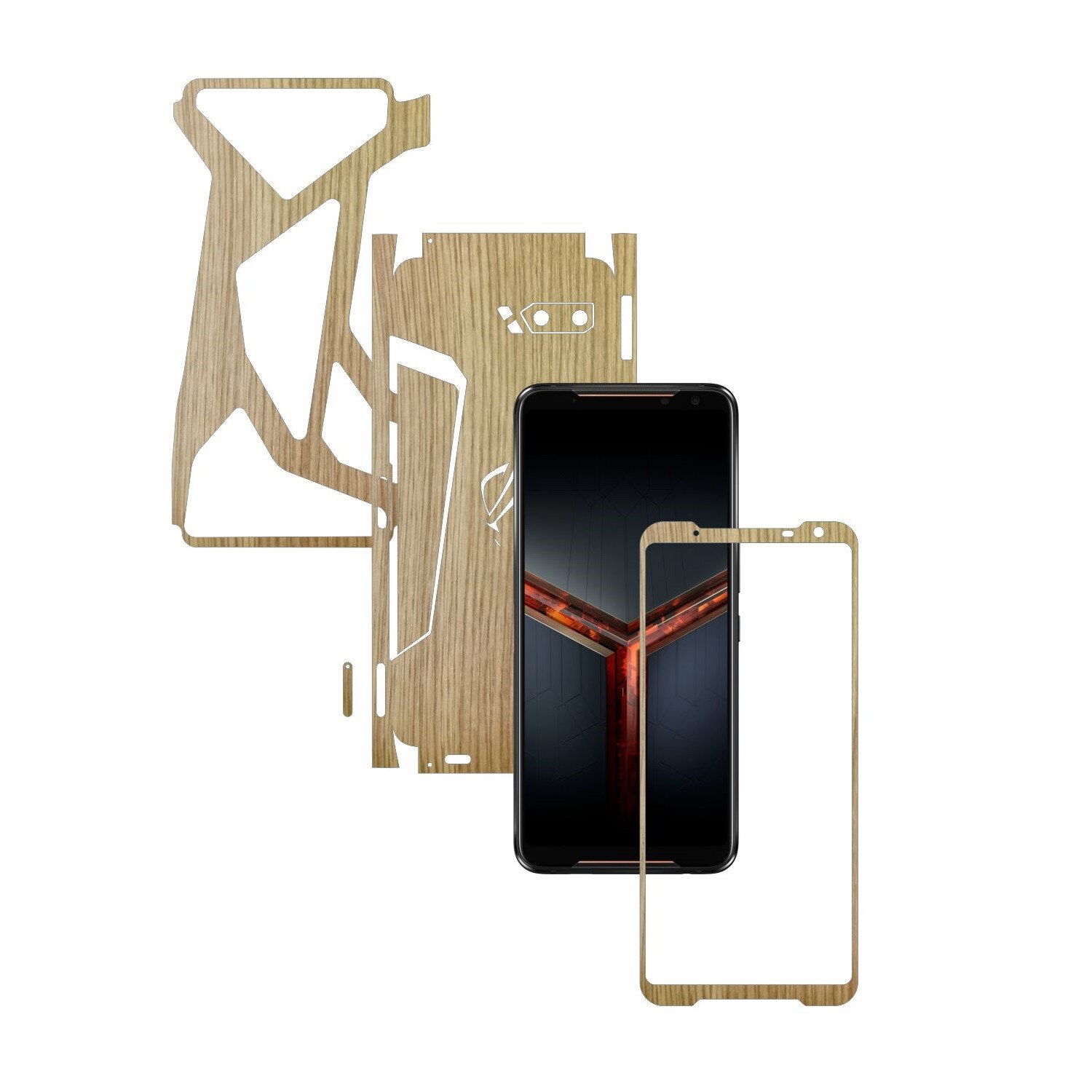 Folie Protectie Carbon Skinz pentru Asus ROG Phone 2 II - Lemn Stejar 360 Cut, Skin Adeziv Full Body Cover pentru Rama Ecran, Carcasa Spate si Laterale