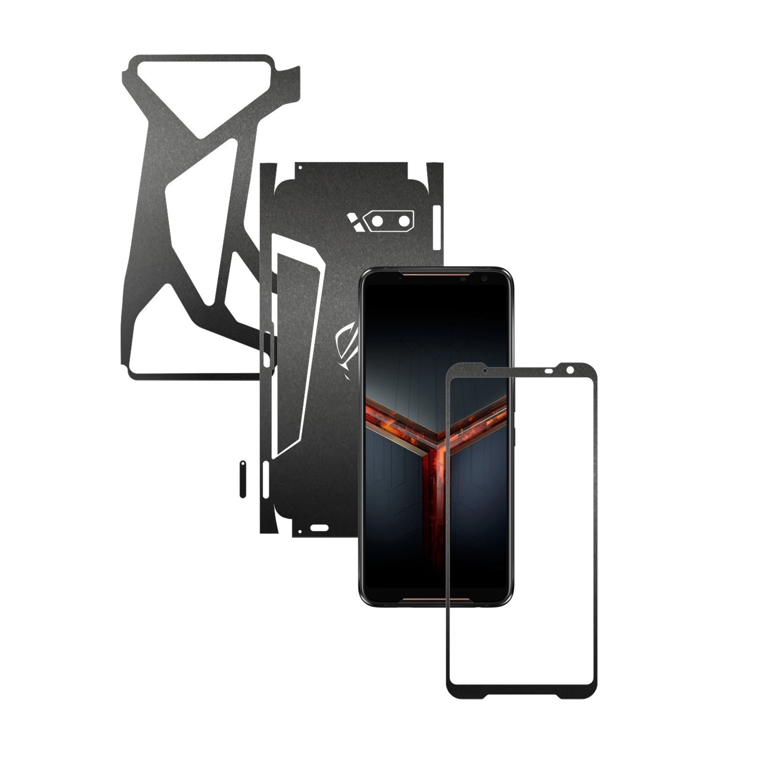 Folie Protectie Carbon Skinz pentru Asus ROG Phone 2 II - Negru Mat 360 Cut, Skin Adeziv Full Body Cover pentru Rama Ecran, Carcasa Spate si Laterale