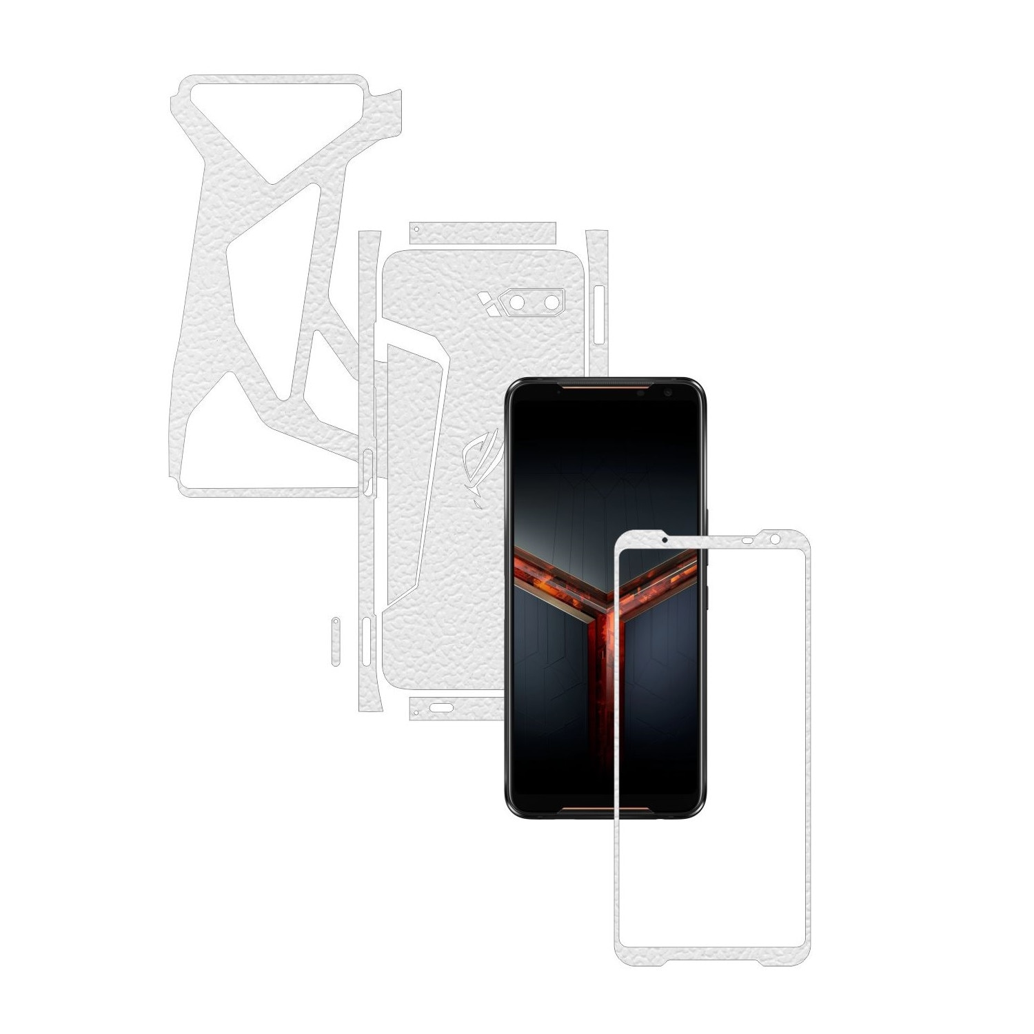 Folie Protectie Carbon Skinz pentru Asus ROG Phone 2 II - Piele Alba Split Cut, Skin Adeziv Full Body Cover pentru Rama Ecran, Carcasa Spate si Laterale