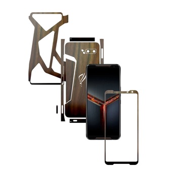 Folie Protectie Carbon Skinz pentru Asus ROG Phone 2 II - Lemn Nuc Split Cut, Skin Adeziv Full Body Cover pentru Rama Ecran, Carcasa Spate si Laterale