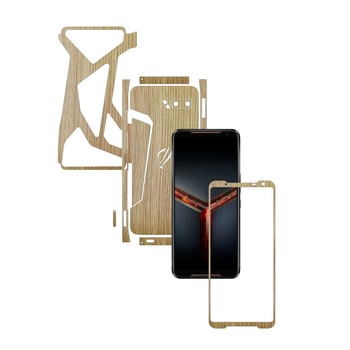 Folie Protectie Carbon Skinz pentru Asus ROG Phone 2 II - Lemn Stejar Split Cut, Skin Adeziv Full Body Cover pentru Rama Ecran, Carcasa Spate si Laterale