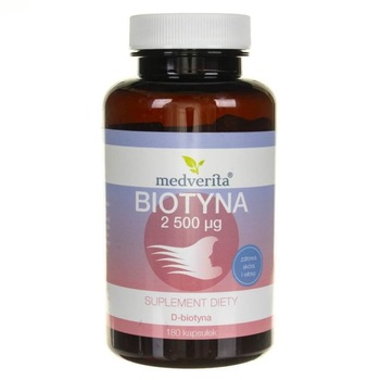 Supliment alimentar Medverita Biotina vitamina B7 (H) 2500 pg - 180 capsule Supliment alimentar Medverita Biotina vitamina B7 (H) 2500 pg - 180 capsule