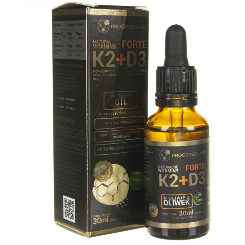 Supliment alimentar Progress Labs Vitamina K2 MK-7 + D3 FORTE in picaturi - 30 ml
