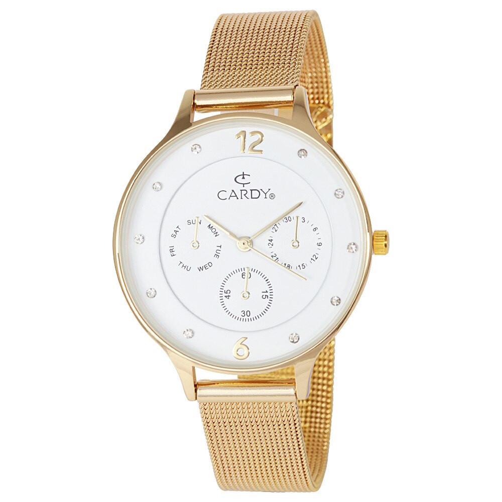 Ceas dama CARDY, mecanism quartz, carcasa si bratara aurie, cadran alb, 36 mm