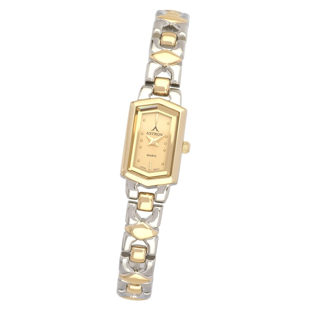 Ceas de dama ASTRON carcasa si bratara bicolor, cadran auriu, 28x18 mm