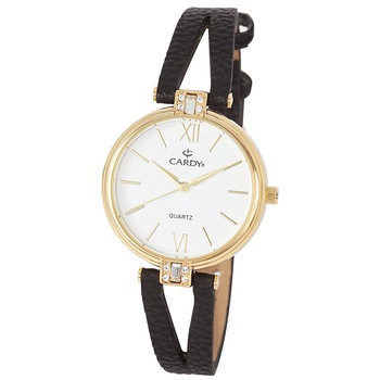 Ceas dama CARDY, mecanism quartz, carcasa aurie, curea neagra, cadran alb, 32 mm Ceas dama CARDY, mecanism quartz, carcasa aurie, curea neagra, cadran alb, 32 mm