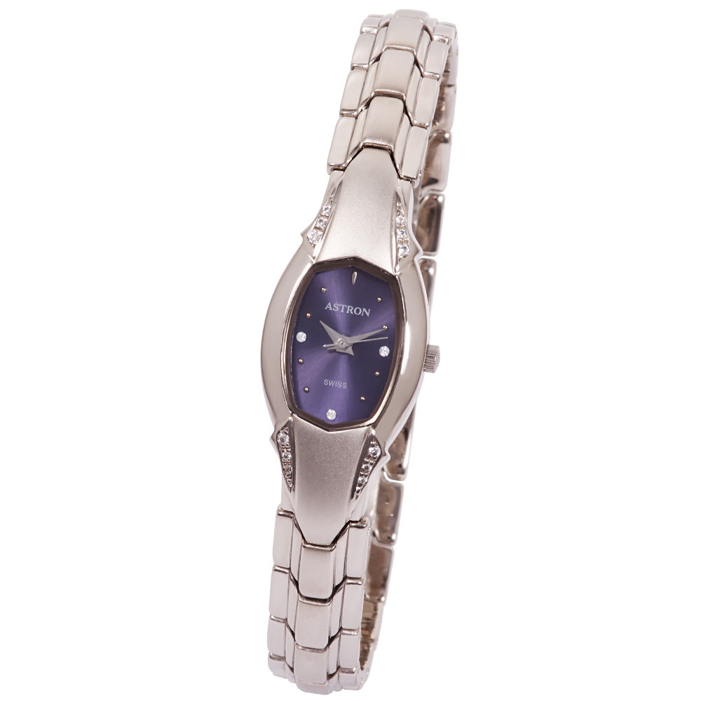 Ceas colier de dama ASTRON, carcasa si bratara argintie, cadran albastru, nickel free, 42x17 mm