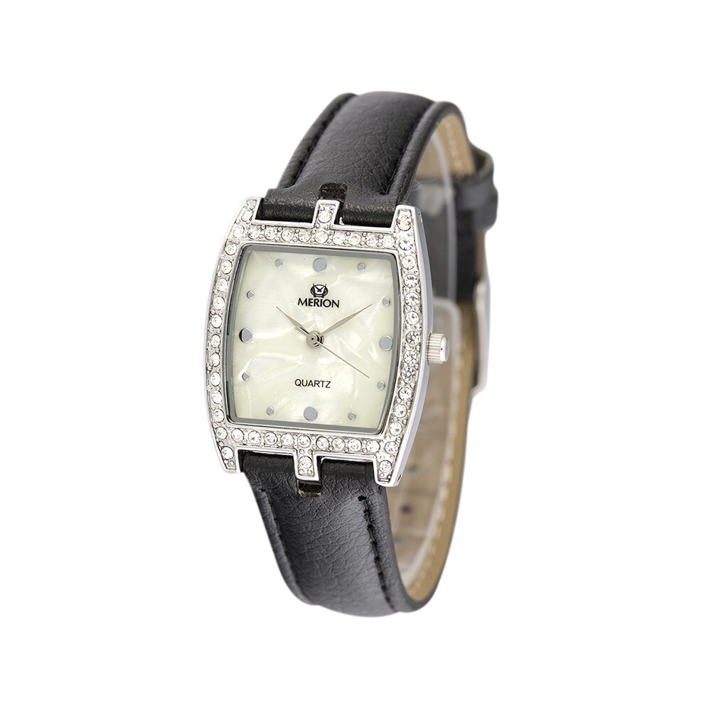 Ceas de dama MERION argintiu, curea piele, 32x36 mm